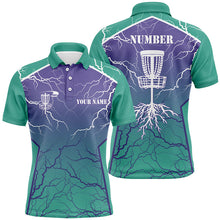 Load image into Gallery viewer, Mens Disc golf polo shirts lightning thunder custom disc golf jerseys, disc golf shirt | Turquoise NQS6682