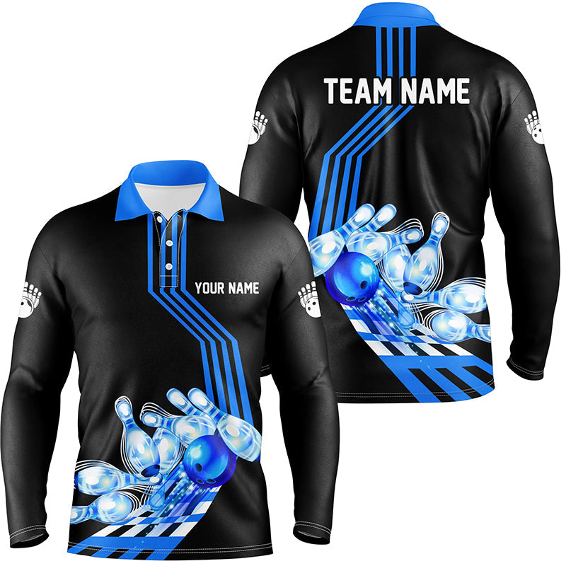 Men Bowling Polo Shirt Custom Bowling Team league Jerseys, gifts for bowlers | Blue NQS7070