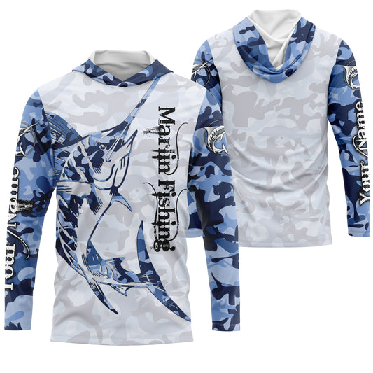 Marlin fishing Saltwater Fish blue camo UV protection customize name fishing apparel NQS1351