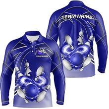 Load image into Gallery viewer, Men Bowling Polo Shirt Custom Bowling ball and pins Team league Jerseys, gifts for bowlers | Blue NQS7073