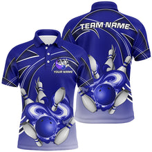 Load image into Gallery viewer, Men Bowling Polo Shirt Custom Bowling ball and pins Team league Jerseys, gifts for bowlers | Blue NQS7073