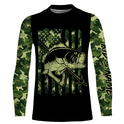 Largemouth Bass Bowfishing green camo American flag patriotic Custom sun protection fishing shirts NQS3355