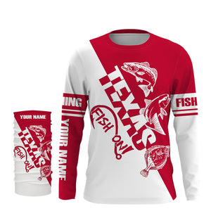 Texas slam Fishing redfish, speckled trout, flounder Customized Name UV Protection Shirts, patriotic Fishing Clothing | Red NQS2416