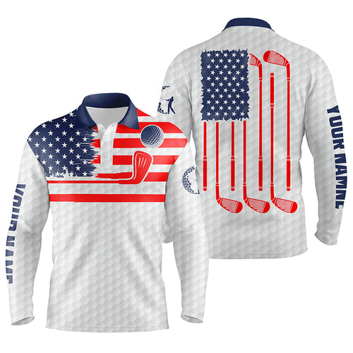 American flag patriotic Men golf polo shirts custom name white golf polo shirt mens, unique golf gifts NQS4429