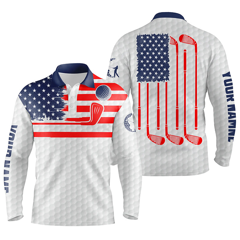 American flag patriotic Men golf polo shirts custom name white golf polo shirt mens, unique golf gifts NQS4429