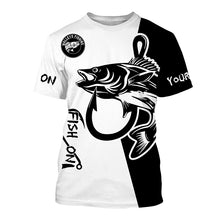 Load image into Gallery viewer, Walleye fishing tattoo fish on black white UV protection Customize name long sleeves fishing shirts NQS4216