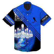 Load image into Gallery viewer, Custom hawaiian bowling shirts bowling ball and pins team shirt, button up bowling shirts | Blue NQS4452