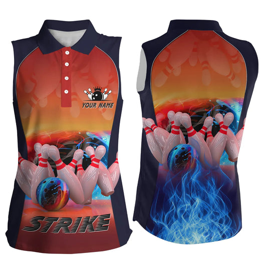 Custom sleeveless bowling shirt for women – personalized team jersey front view