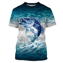 Load image into Gallery viewer, Bass fishing blue sea water camo Custom Name performance long sleeve fishing shirts uv protection NQS3680