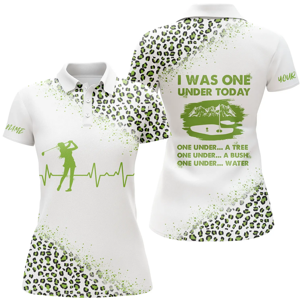 Funny Golf shirts for women I was one under today custom name green leopard white women polo shirts NQS4818