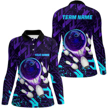 Load image into Gallery viewer, Women bowling polo shirts Custom purple blue abstract Bowling Team league Jerseys, bowling gifts NQS7096