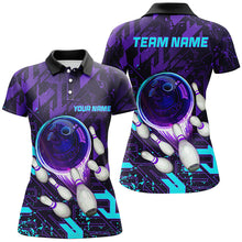 Load image into Gallery viewer, Women bowling polo shirts Custom purple blue abstract Bowling Team league Jerseys, bowling gifts NQS7096