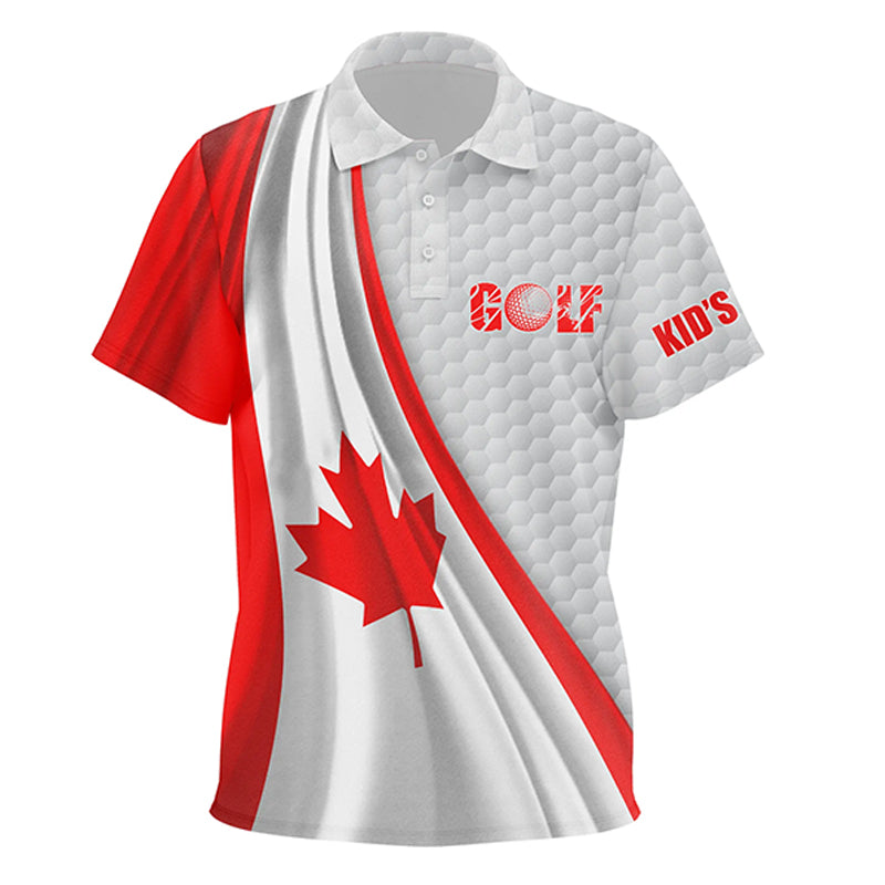 Canadian flag white golf ball skin Kid golf polo shirts custom name patriotic golf tops for Kids NQS6740