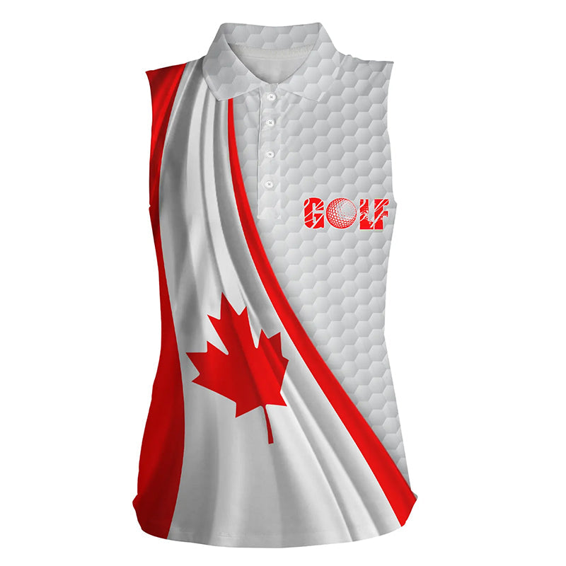 Canadian flag white golf ball skin Womens sleeveless polo shirt patriotic golf tops for women  NQS6740