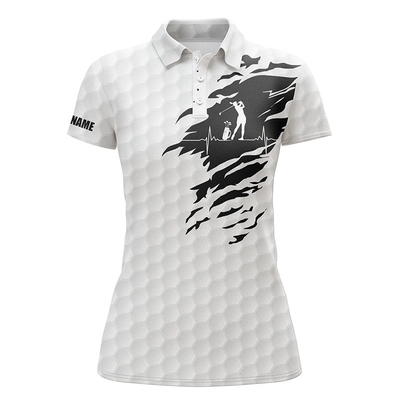 Womens golf polo shirts custom name golf ball pattern white golf shirt, gifts for golf lovers NQS4472