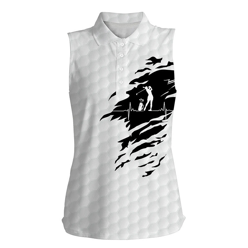 Womens sleeveless polo shirt golf ball pattern white golf shirt, gifts for golf lovers NQS4472