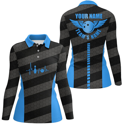 Women bowling polo shirts custom bowling team shirts for bowlers, team bowling jerseys | Blue NQS7220