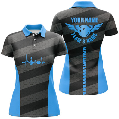 Women bowling polo shirts custom bowling team shirts for bowlers, team bowling jerseys | Blue NQS7220