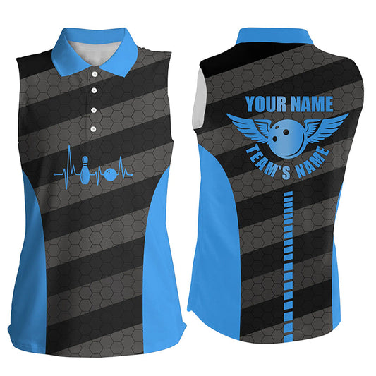 Women bowling sleeveless polo shirts custom bowling team shirts for bowlers, bowling jerseys | Blue NQS7220