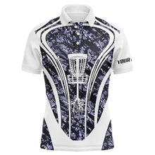 Load image into Gallery viewer, Mens golf polo shirts custom purple camo disc golf basket jersey, disc golf apparel NQS7225