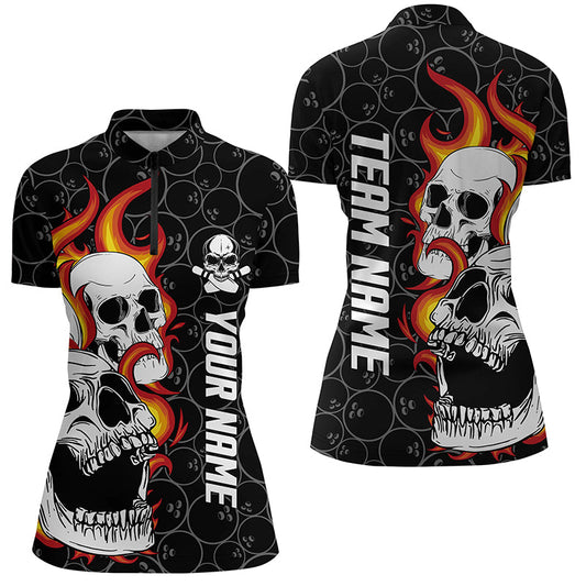 Black camo Bowling Quarter Zip shirts for women custom flame skull Bowling team league jerseys NQS6495