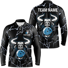 Load image into Gallery viewer, Bowling Bull Thunder Lightning Black Bowling polo shirts for men custom Bowling Team League Jersey NQS6498