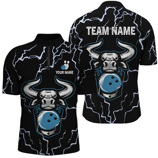 Bowling Bull Thunder Lightning Black Bowling Quarter Zip shirts for men custom Bowling Team Jersey NQS6498