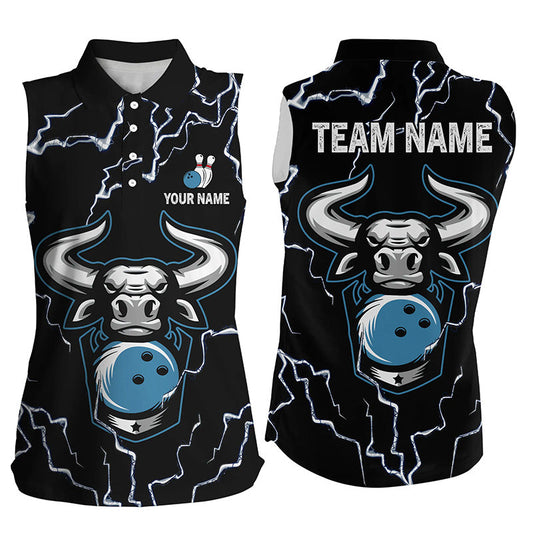 Bowling Bull Thunder Lightning Black women Bowling sleeveless polo custom Bowling Team League Jersey NQS6498