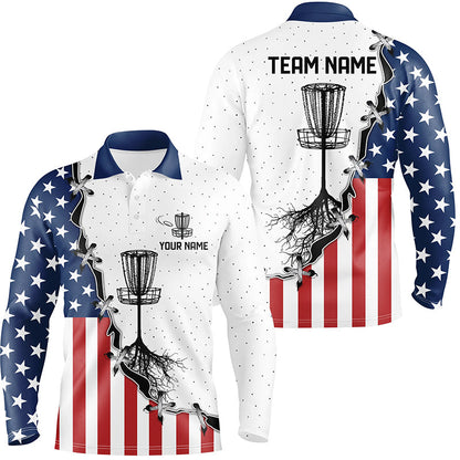 Red, white and blue American flag Mens disc golf polo shirts custom disc basket disc golf shirt NQS6765