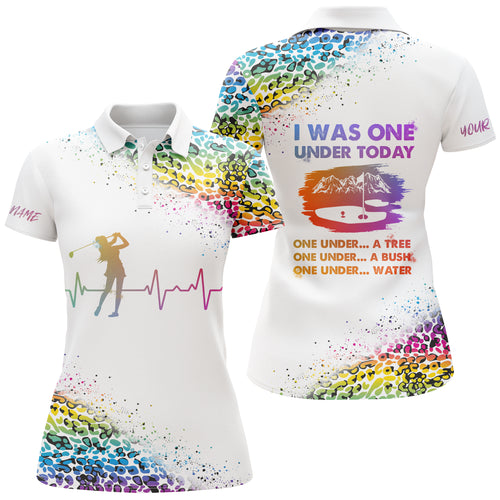 Funny Golf shirts for women I was one under today custom rainbow neon leopard white women polo shirts NQS5104