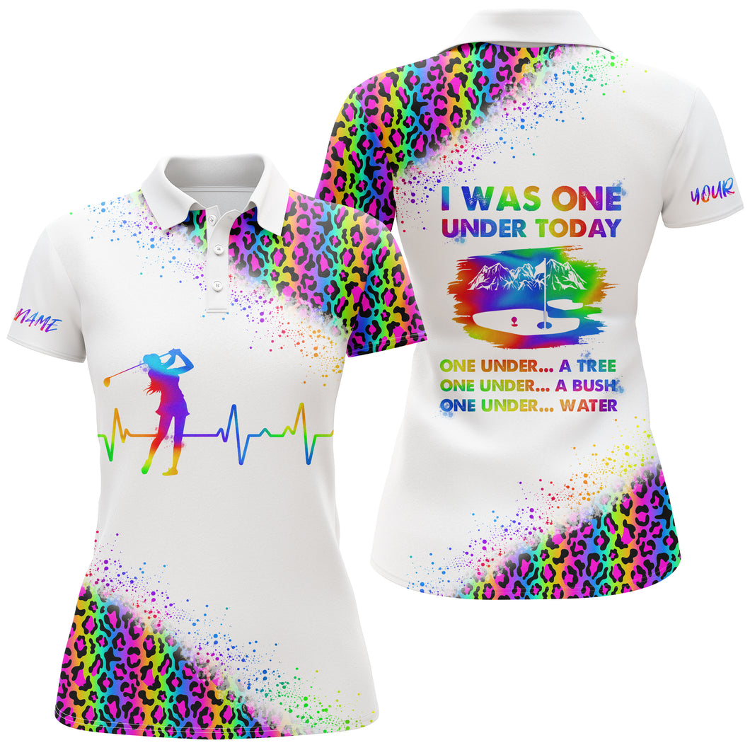 Funny Golf shirts for women I was one under today custom rainbow neon leopard white women polo shirts NQS5105