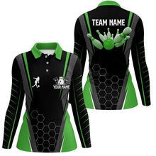 Load image into Gallery viewer, Black Women&#39;s Polo Bowling Shirt Custom Name Ladies Bowlers Jersey, team bowling outfits | Green NQS6502