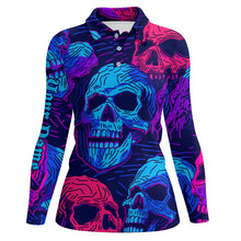 Load image into Gallery viewer, Colorful gradient skull pattern Womens golf polo shirts custom golf tops for women, best golf gifts NQS6522