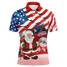 Load image into Gallery viewer, Christmas Santa American flag patriotic custom Mens golf polo shirts, Xmas US flag golf shirts men NQS6780