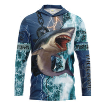 Load image into Gallery viewer, Shark Fishing ocean blue camo fishing Customize Name UV protection UPF 30+ long sleeves fishing shirts NQS2020