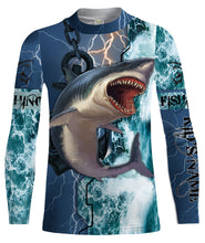 Load image into Gallery viewer, Shark Fishing ocean blue camo fishing Customize Name UV protection UPF 30+ long sleeves fishing shirts NQS2020