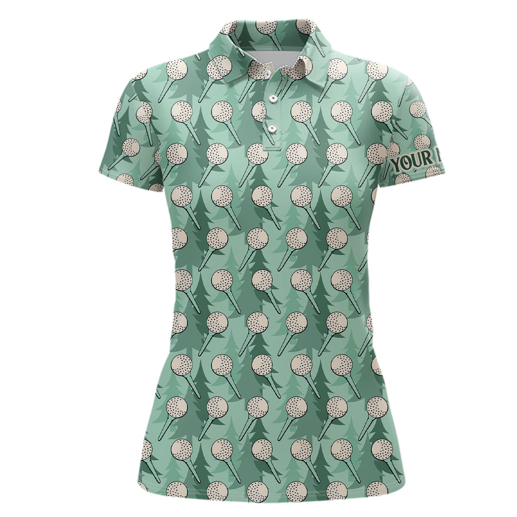 Womens golf polo shirts custom name green pine tree golf tees pattern, golf outfits for ladies NQS6866