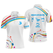 Load image into Gallery viewer, Mens golf polo shirts custom dream life golfer eat golf sleep repeat white best mens golf wears NQS6386