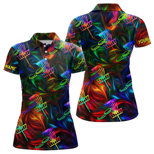 Womens disc golf polo shirt custom name colorful light disc golf jersey , womens disc golf apparel NQS6406