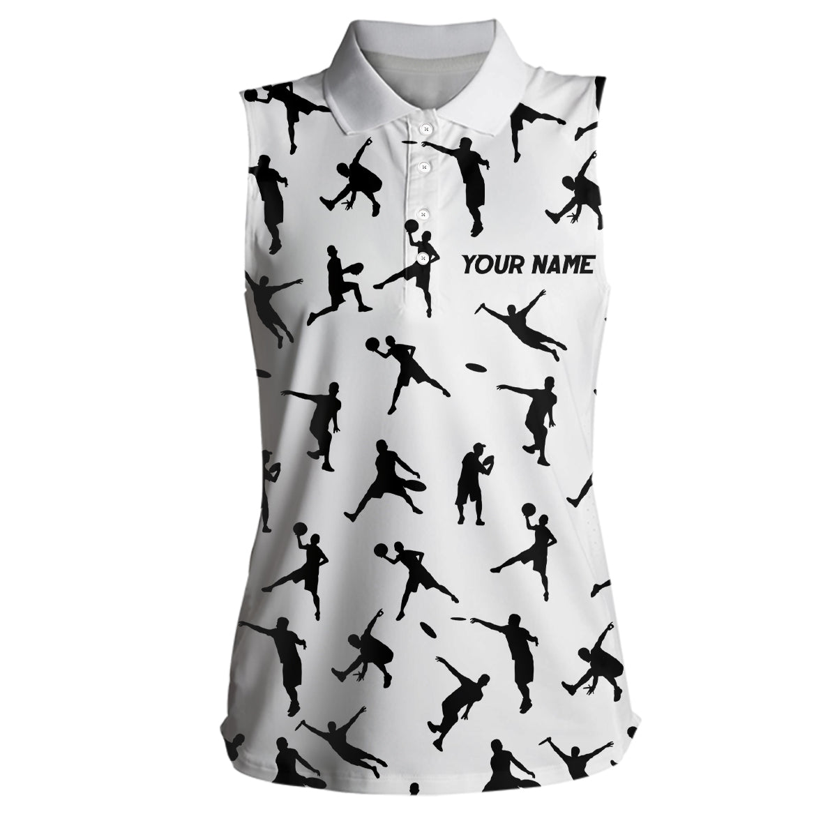 White Womens sleeveless disc golf polo custom disc golf jerseys, disc team golf shirt for womens NQS6418