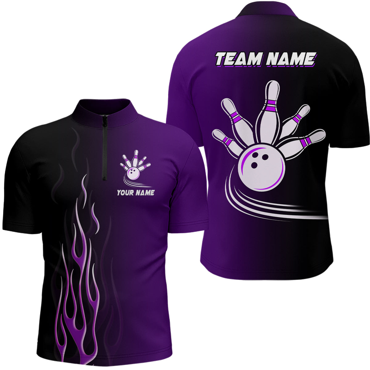 Gradient purple bowling league jerseys custom Men Bowling Quarter Zip Shirt, gifts for bowling team NQS7056