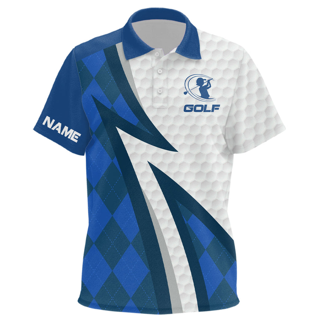 Kids golf polo shirt custom name blue argyle pattern white golf ball skin Kid golf wears NQS7167