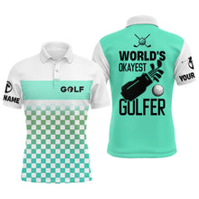 Load image into Gallery viewer, Mens golf polo shirt custom white and green pattern world&#39;s okayest golfer golf shirt for mens NQS6671
