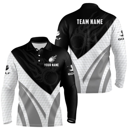 Black and white Men golf polo shirts custom golf ball fire mens printed golf shirts NQS7063