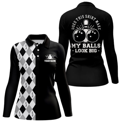 Funny black retro Bowling Polo shirt for women Custom Does this shirt make my balls look big NQS6692