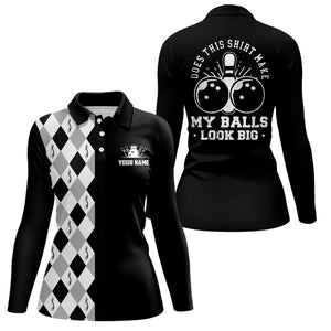 Funny black retro Bowling Polo shirt for women Custom Does this shirt make my balls look big NQS6692