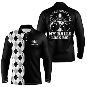 Funny black retro Bowling Polo Shirts for men Custom Does this shirt make my balls look big NQS6692
