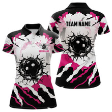 Load image into Gallery viewer, Personalized pink and white camo womens bowling polo shirts, custom team ladies bowling shirts NQS6713