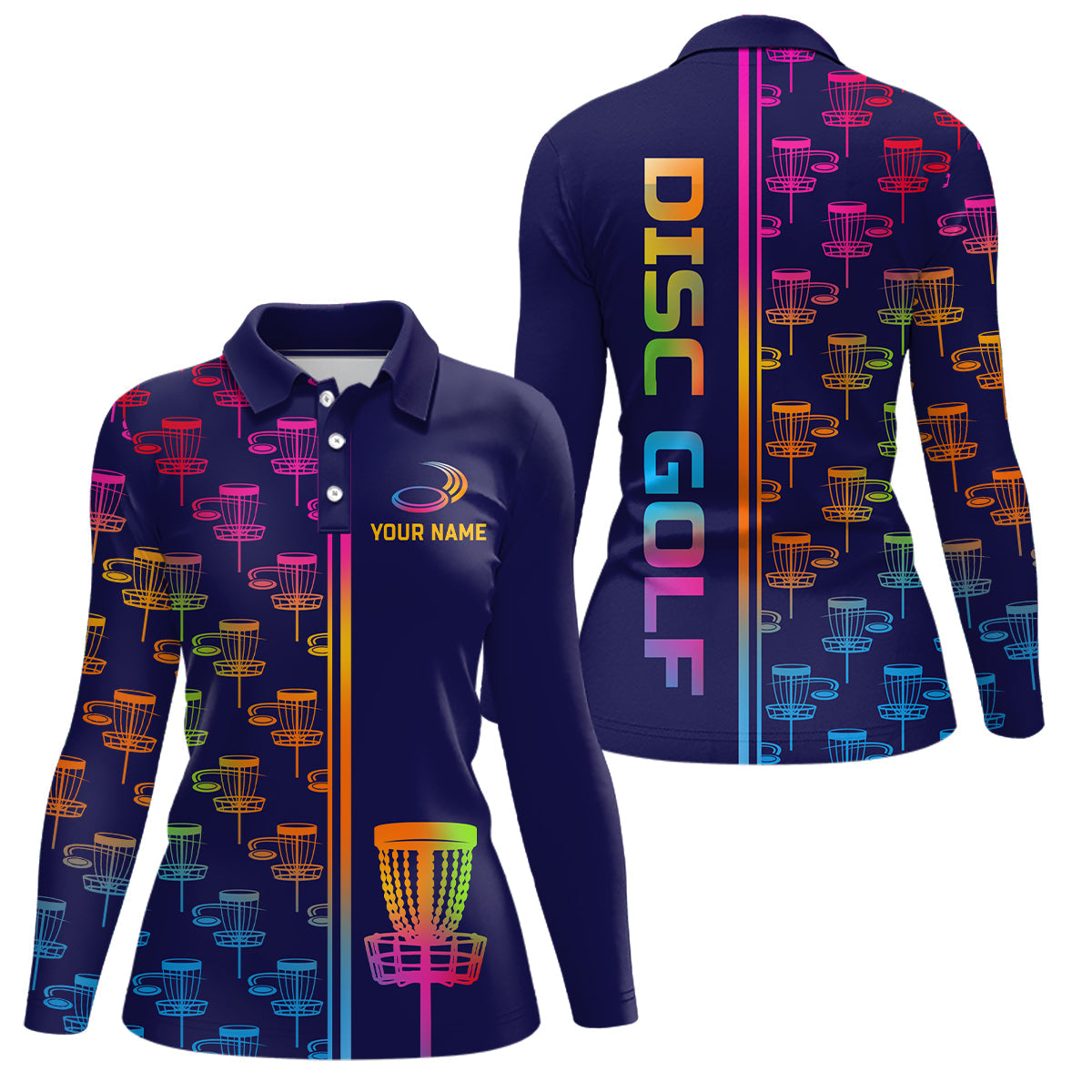 Womens golf polos shirts colorful gradient disc golf basket custom disc golf jerseys NQS7205