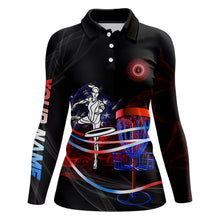 Load image into Gallery viewer, American flag black Womens disc golf polo shirts custom disco golf outfit, disc golf gifts NQS6754